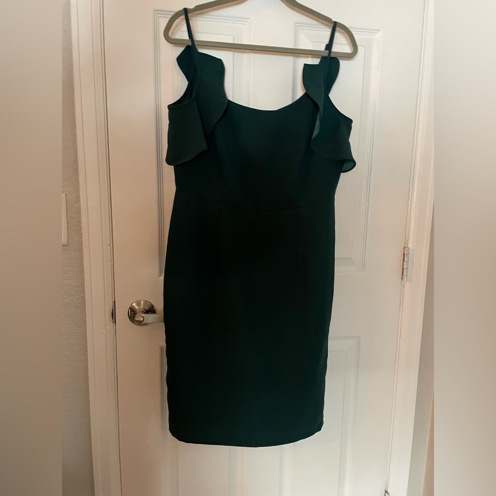 Emerald green Sheath dress. Back leg slit